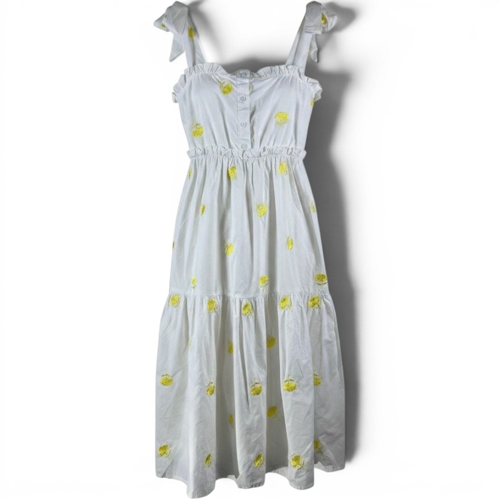 The Shirt Rochelle‎ Behrens Icon Scallop Embroidered Dress XS White Yellow